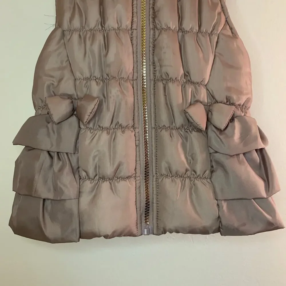 LITTLE LASS Girl’s Taupe Faux Fur Hooded Zip Up Vest / Size: 4
